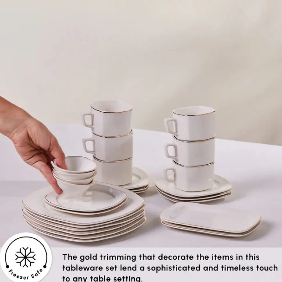 Karaca Elegance Bone Padoca 26-Piece Half Square Serveware Set for 6 People, Gold