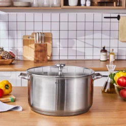 Karaca Elite Stainless Steel Induction Stock Pot & Lid, 34cm, Silver