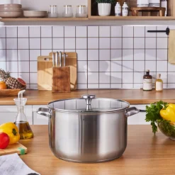 Karaca Elite Stainless Steel Induction Stock Pot & Lid, 30cm, Silver