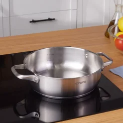 Karaca Elite Stainless Steel Induction Shallow Casserole & Lid, 24cm, Silver
