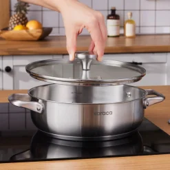 Karaca Elite Stainless Steel Induction Shallow Casserole & Lid, 24cm, Silver