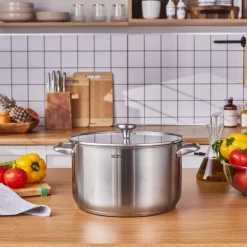 Karaca Elite Stainless Steel Induction Stock Pot & Lid, 28cm, Silver