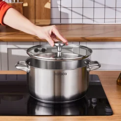 Karaca Elite Stainless Steel Induction Stock Pot & Lid, 26cm, Silver