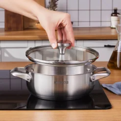 Karaca Elite Stainless Steel Induction Shallow Casserole & Lid, 20cm, Silver