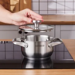 Karaca Elite Stainless Steel Induction Mini Stock Pot & Lid, 14cm, Silver