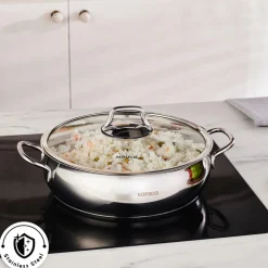 Karaca Emirgan Stainless Steel Shallow Casserole with Lid, 26cm, Silver
