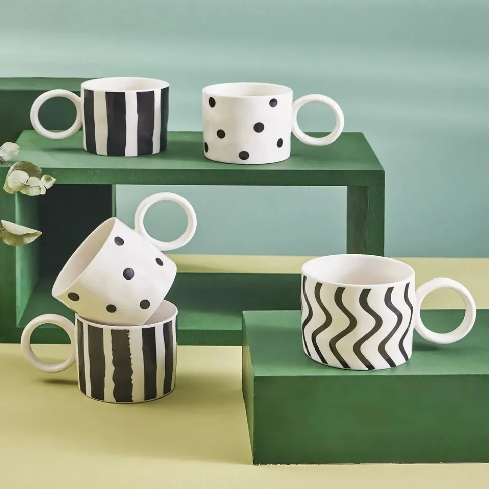 Karaca Erica Striped Porcelain Mug, 350ml, Black