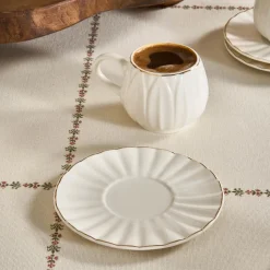 Karaca Eylul 12-Piece Bone China Espresso Turkish Coffee Cup Set for 6 People, 85ml, White