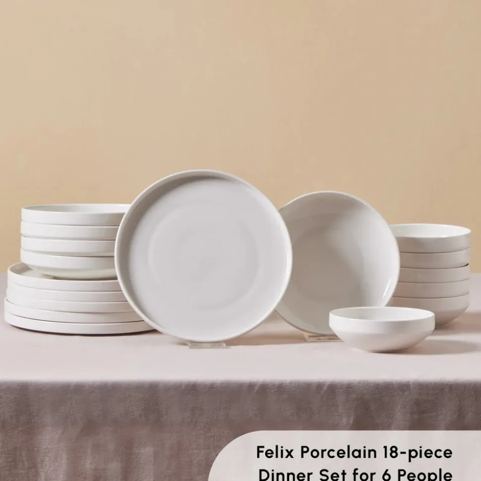 Karaca Felix 18-Piece Porcelain Dinner Set for 6 People, White