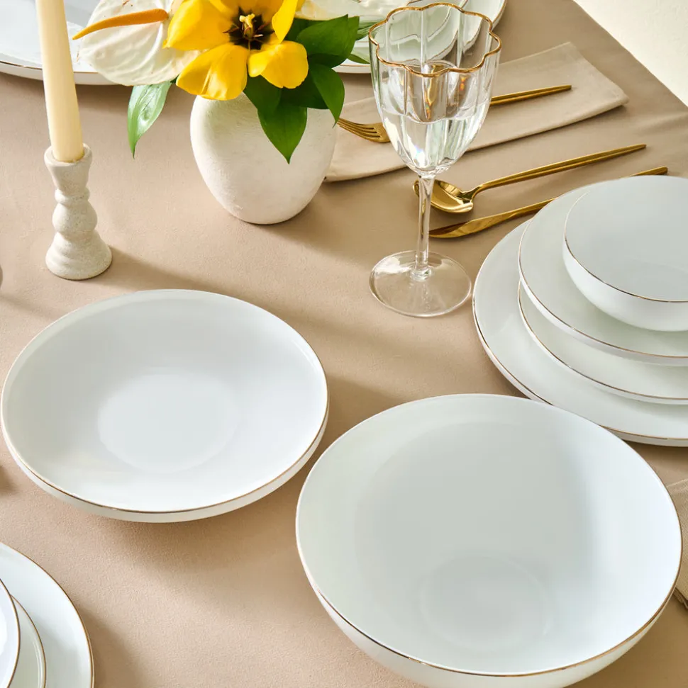 Karaca Fine Bone New Meridian 55-Piece Dinner Set for 12 People, Gold