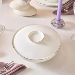 Karaca Fine Bone New Meridian 55-Piece Dinner Set for 12 People, Platin