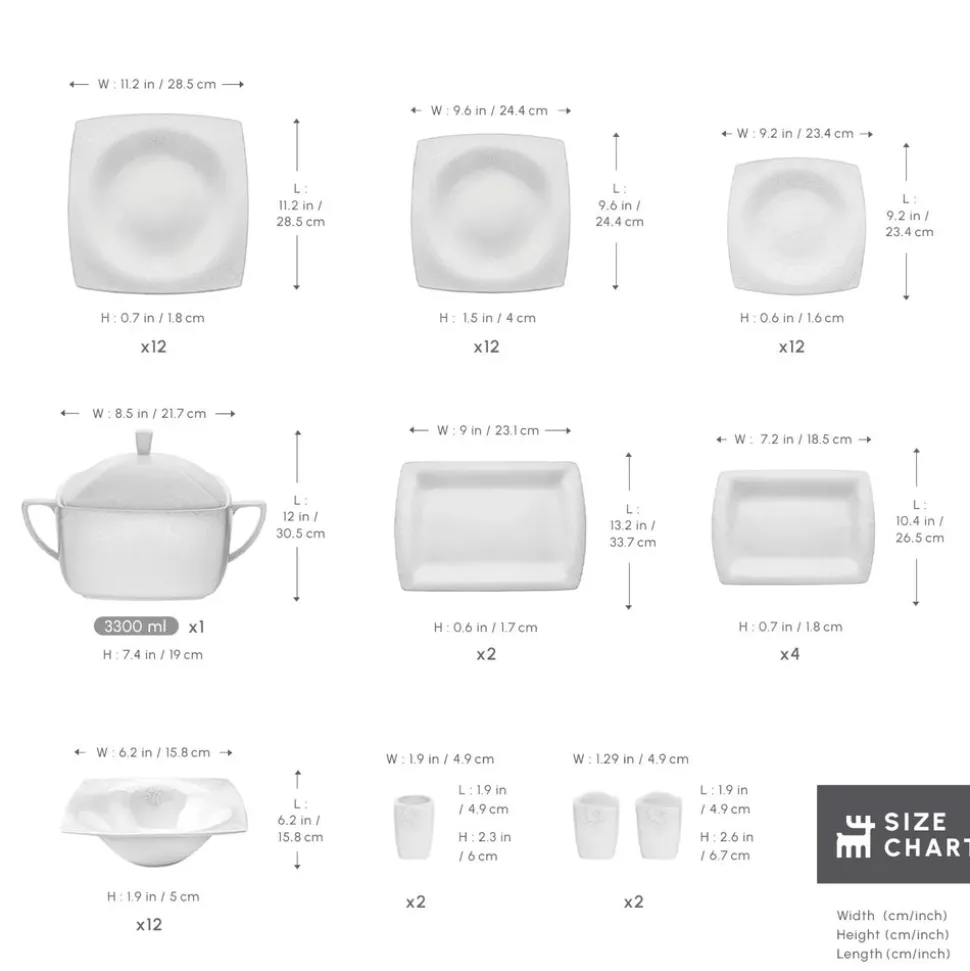 Karaca Fine Pearl Helen 62-Piece Dinner Set for 12 People, White