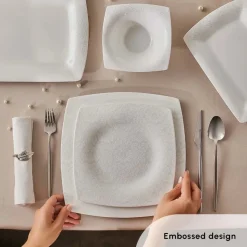 Karaca Fine Pearl Helen 62-Piece Dinner Set for 12 People, White