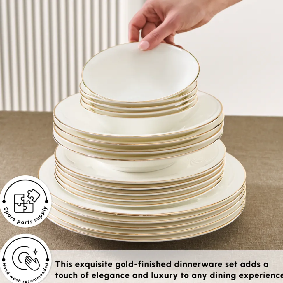 Karaca Fine Pearl New Fame 58-Piece Dinner Set for 12 People, Gold