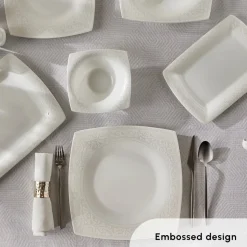 Karaca Fine Pearl Roma 58-Piece Dinner Set for 12 People, White
