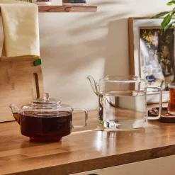 Karaca Flat Borosilicate Glass Teapot, Transparent