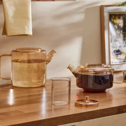 Karaca Flat Borosilicate Glass Teapot, Amber