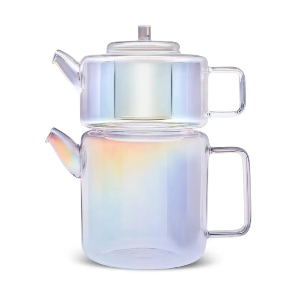 Karaca Flat Borosilicate Glass Luster Teapot, Multi