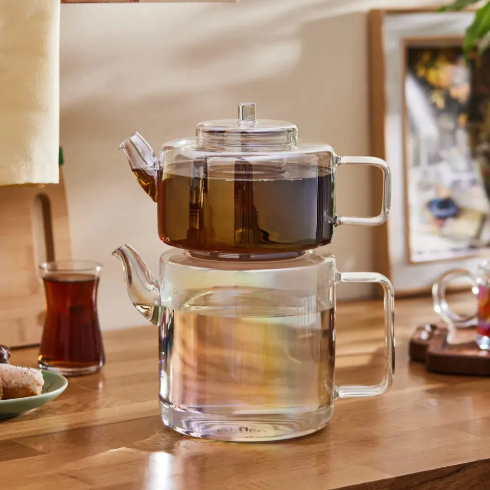 Karaca Flat Borosilicate Glass Luster Teapot, Multi
