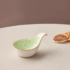 Karaca Floral Porcelain Drop Snack/Sauce Bowl, 10cm, Green