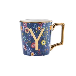 Karaca Flower Porcelain Letter Y Mug, 350ml, Multi