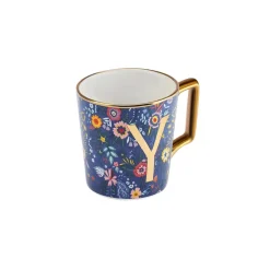 Karaca Flower Porcelain Letter Y Mug, 350ml, Multi