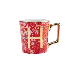 Karaca Flower Porcelain Letter H Mug, 350ml, Multi