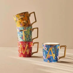Karaca Flower Porcelain Letter I Mug, 350ml, Multi