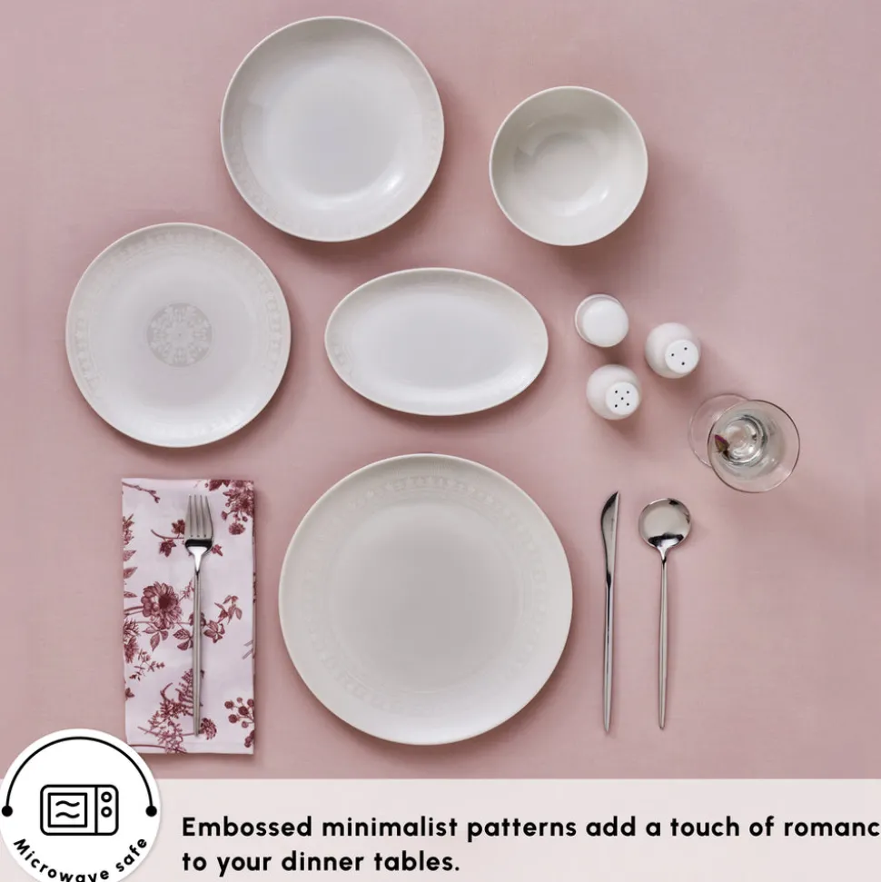 Karaca Forever Bone China Arte 53-Piece Dinner Set for 12 People, White