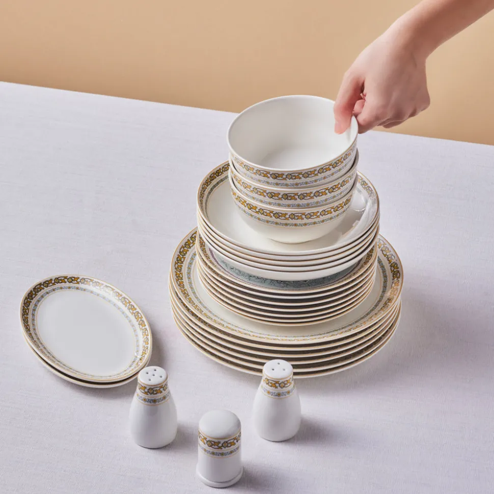 Karaca Forever Bone China Bondi 53-Piece Dinner Set for 12 People, Multi