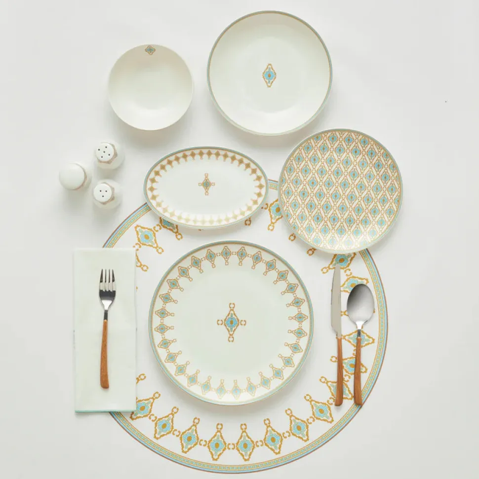 Karaca Forever Bone China Dorothy, 53-Piece Dinner Set for 12 People, Gold