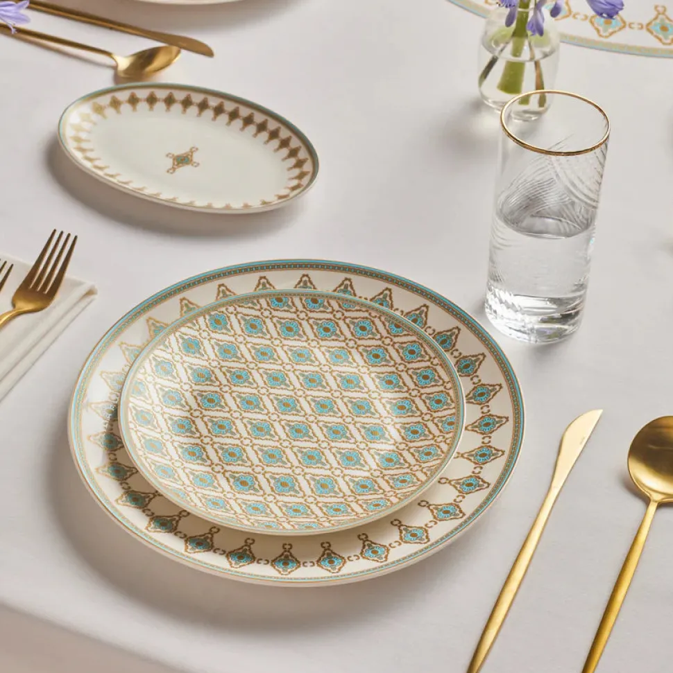 Karaca Forever Bone China Dorothy, 53-Piece Dinner Set for 12 People, Gold