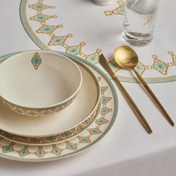 Karaca Forever Bone China Dorothy, 53-Piece Dinner Set for 12 People, Gold