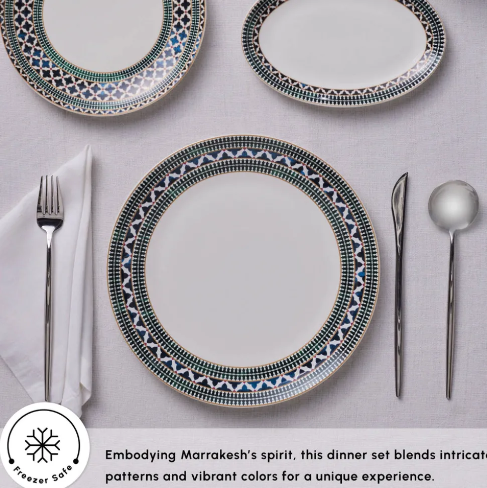 Karaca Forever Bone China New Cordoba 53-Piece Dinner Set for 12 People, Multi