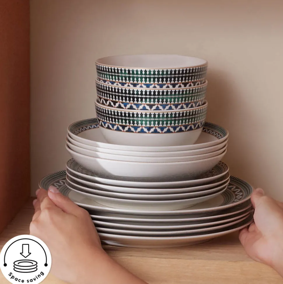 Karaca Forever Bone China New Cordoba 53-Piece Dinner Set for 12 People, Multi
