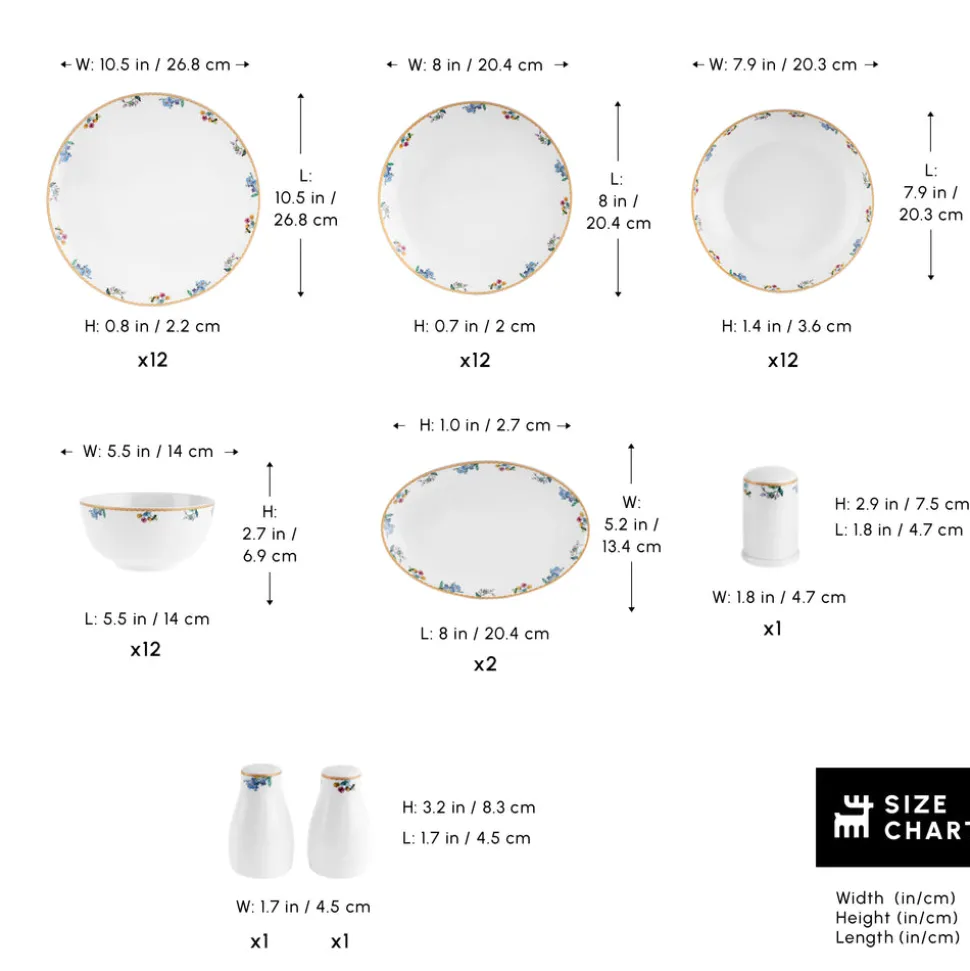Karaca Forever Bone China New Brillo 53-Piece Dinner set for 12 People, Multi