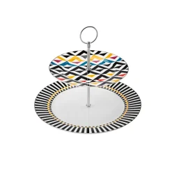 Karaca Game Porcelain 2-Tier Cake Stand, 27cm, Multi