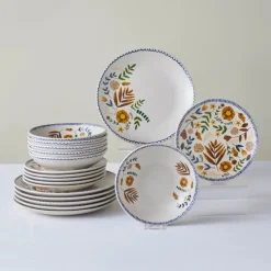 Karaca Gardenya 18-Piece Stoneware Dinner Set for 6 People, Multi