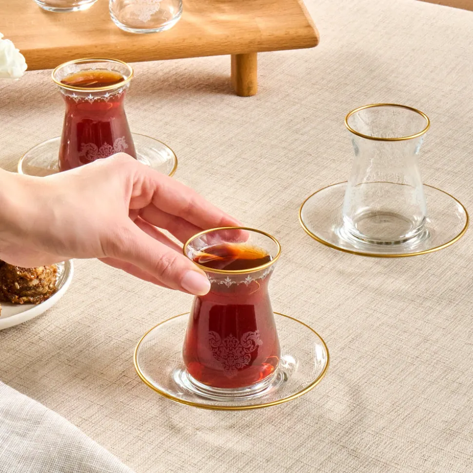 Karaca Gent 12-Piece Turkish Tea Set for 6 People, 132ml, Gold