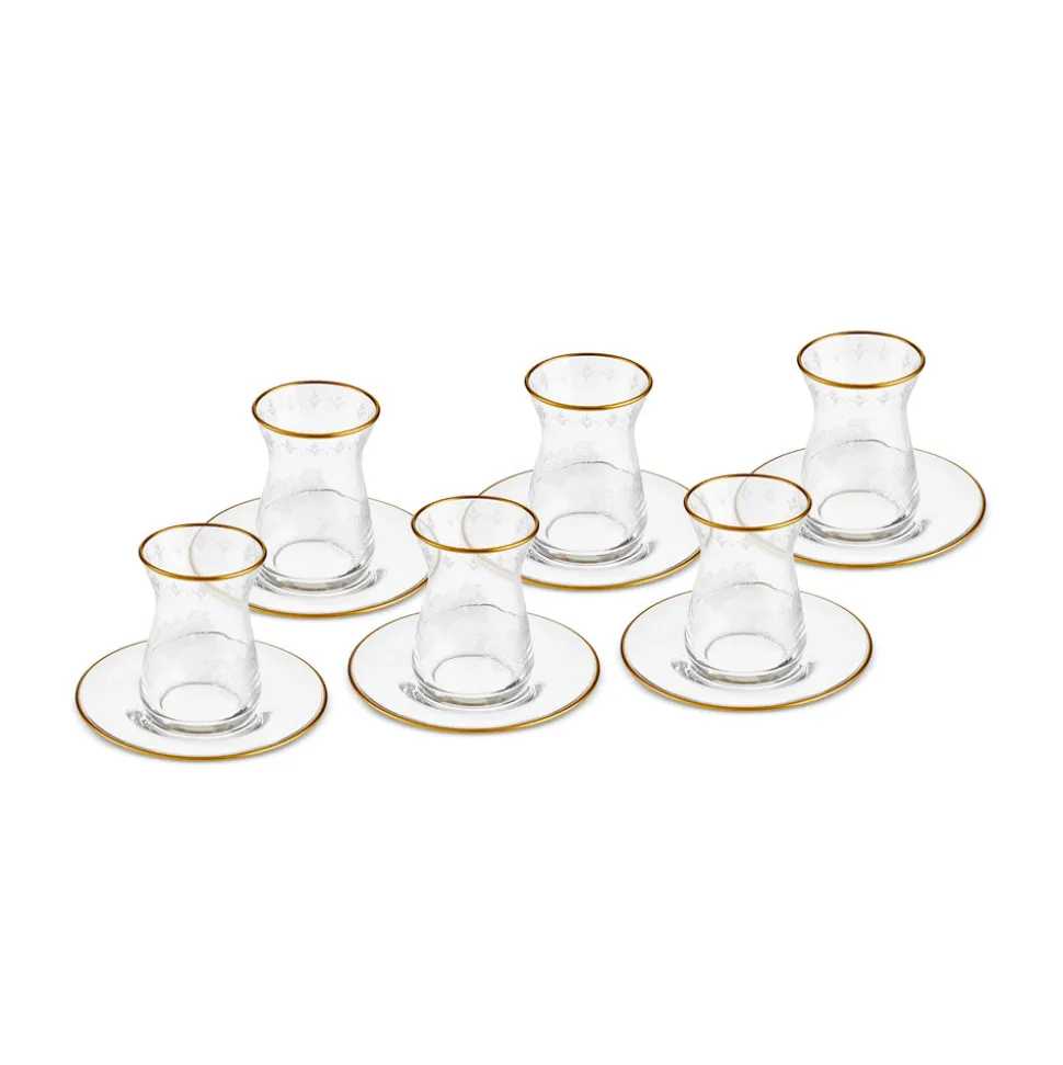 Karaca Gent 12-Piece Turkish Tea Set for 6 People, 132ml, Gold