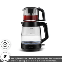 Karaca Glass Tea XL 2 in 1 Tea Maker Kettle, 1900W, Shiny Black