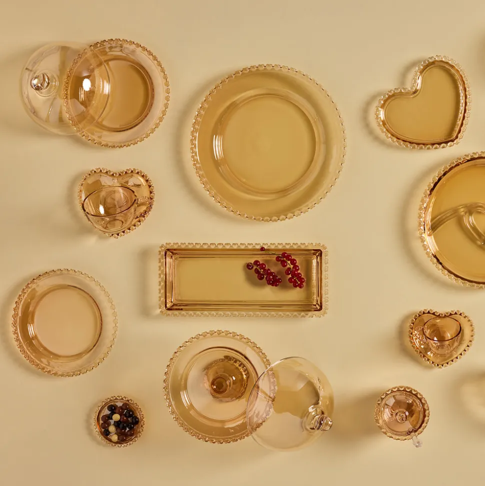 Karaca Glory Glass Small Serving Platter, 25cm, Amber