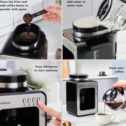 Karaca Grindmaestro Filter Coffee Maker with Built-in Grinder, 0,5L, 600W, Inox