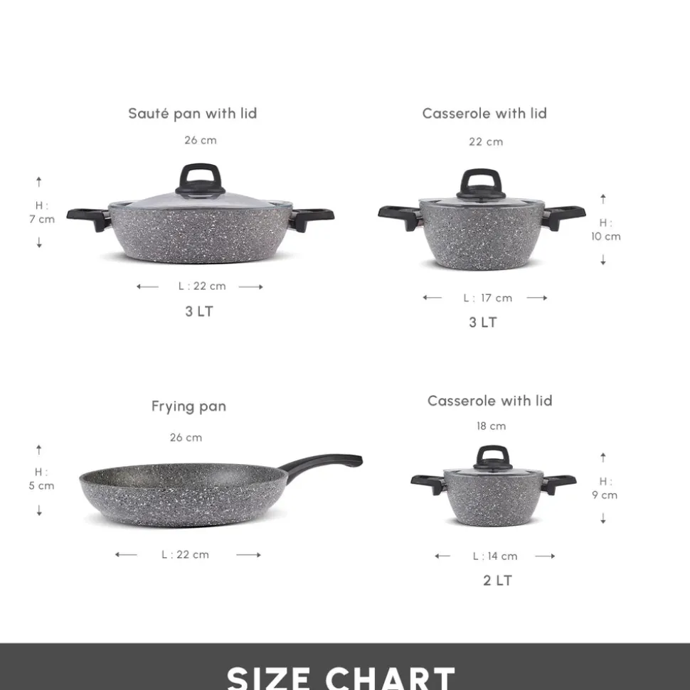 Karaca Gris Biogranite 7-Piece Non-Stick Induction Cookware Set, Grey