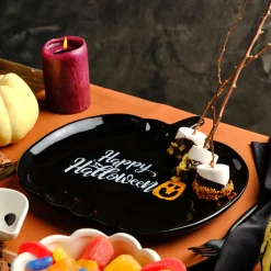 Karaca Halloween Black Pumpkin Ceramic Serving Platter, 26cm, Black