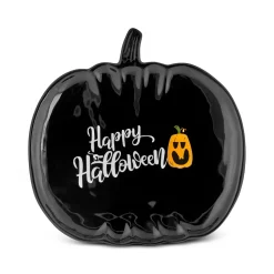 Karaca Halloween Black Pumpkin Ceramic Serving Platter, 26cm, Black