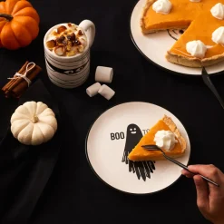 Karaca Halloween Boo Boo Ceramic Side Plate, 20cm, Black White