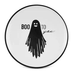 Karaca Halloween Boo Boo Ceramic Side Plate, 20cm, Black White