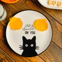 Karaca Halloween Catty Ceramic Side Plate, 20cm, Black White
