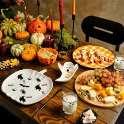 Karaca Halloween Ghosts Ceramic Snack Bowl, 12cm, Black White